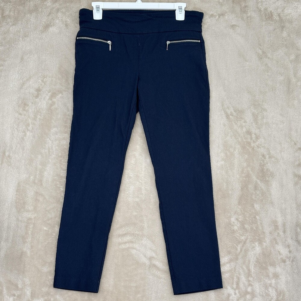 Attyre New York Pants Womens 8 Blue Ponte Ankle Zip Pocket Pull On Stretch